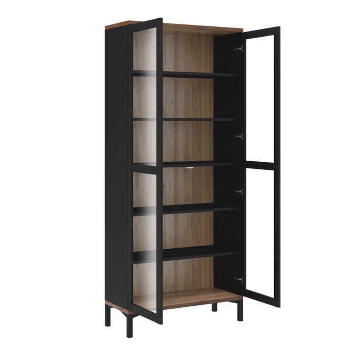 Roomers Display Cabinet Glazed 2 Doors in Black and Walnut - UK