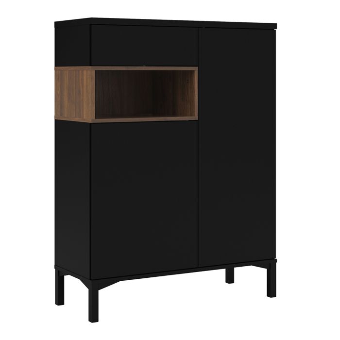 Roomers Sideboard 2 Door 1 Drawer in Black and Walnut - UK