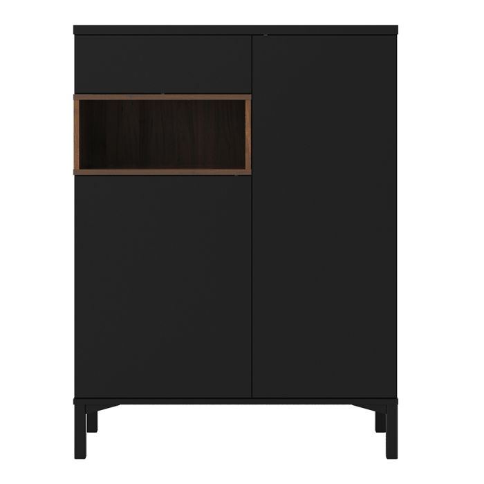 Roomers Sideboard 2 Door 1 Drawer in Black and Walnut - UK
