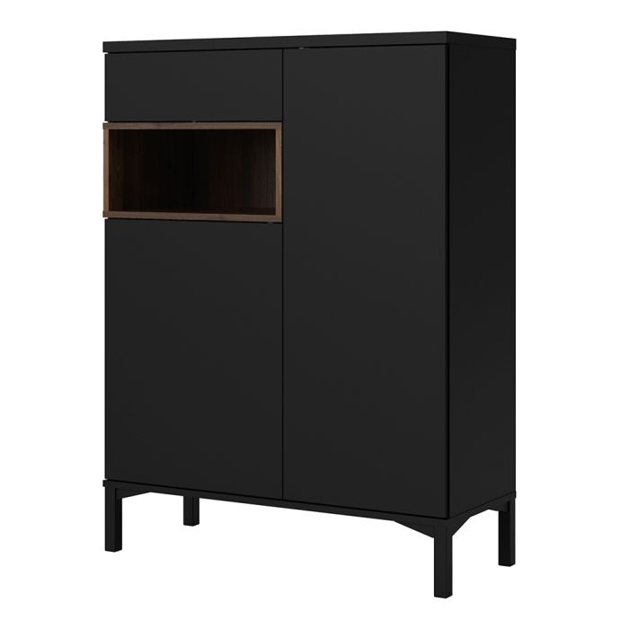 Roomers Sideboard 2 Door 1 Drawer in Black and Walnut - UK