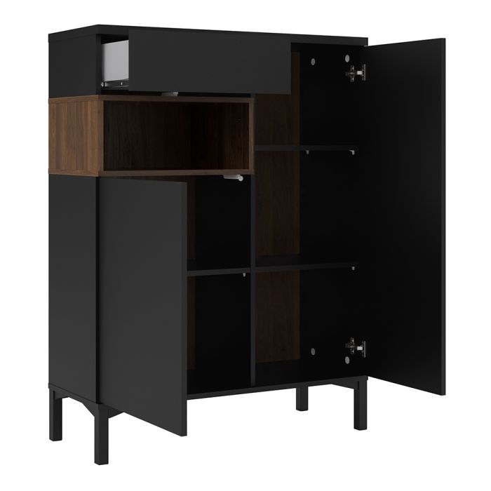 Roomers Sideboard 2 Door 1 Drawer in Black and Walnut - UK