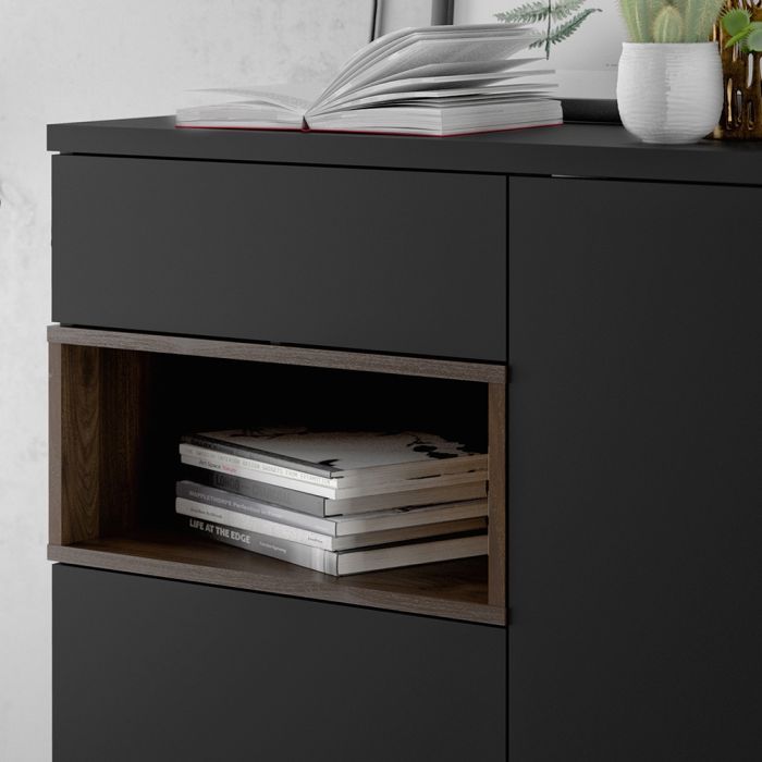 Roomers Sideboard 2 Door 1 Drawer in Black and Walnut - UK