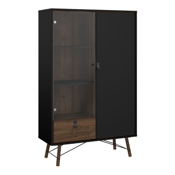 Ry China cabinet 1 door + 1 glass door + 1 drawer in Matt Black Walnut - UK