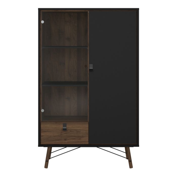 Ry China cabinet 1 door + 1 glass door + 1 drawer in Matt Black Walnut - UK