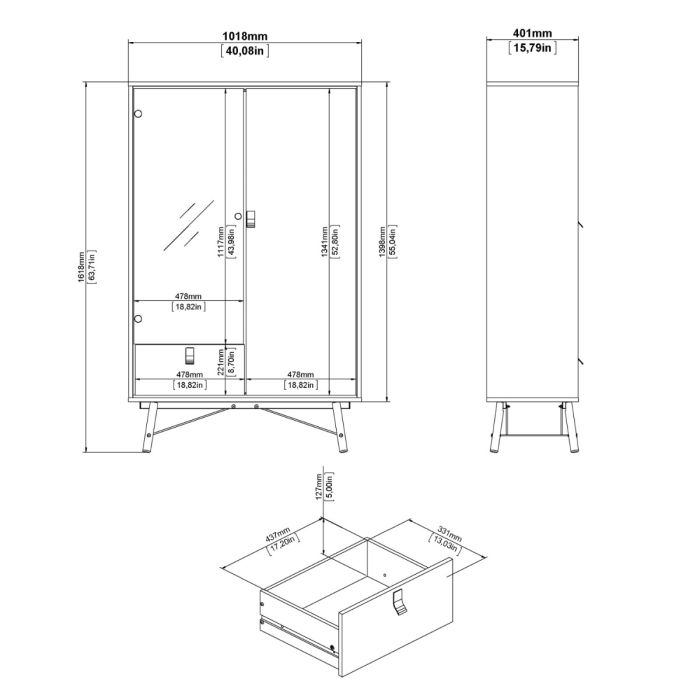 Ry China cabinet 1 door + 1 glass door + 1 drawer in Matt Black Walnut - UK