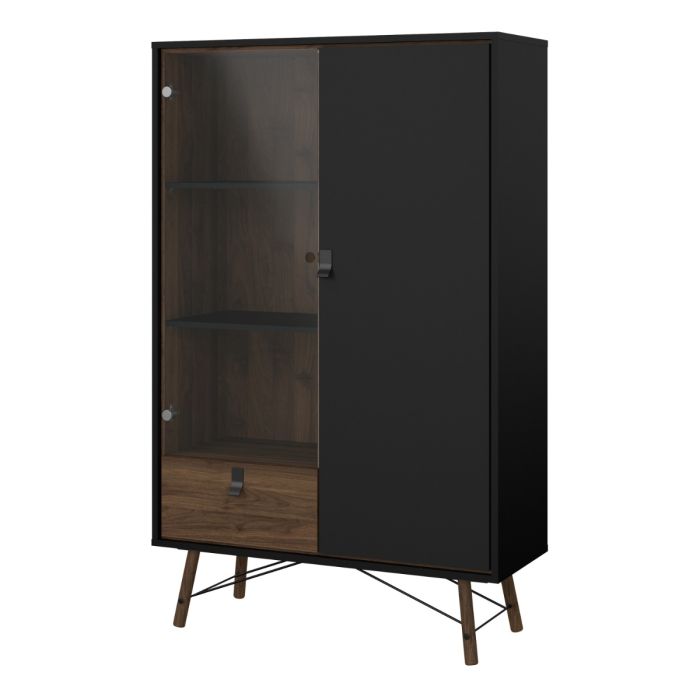 Ry China cabinet 1 door + 1 glass door + 1 drawer in Matt Black Walnut - UK