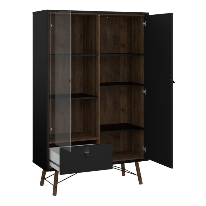 Ry China cabinet 1 door + 1 glass door + 1 drawer in Matt Black Walnut - UK