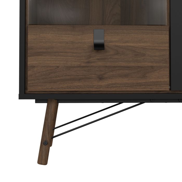Ry China cabinet 1 door + 1 glass door + 1 drawer in Matt Black Walnut - UK