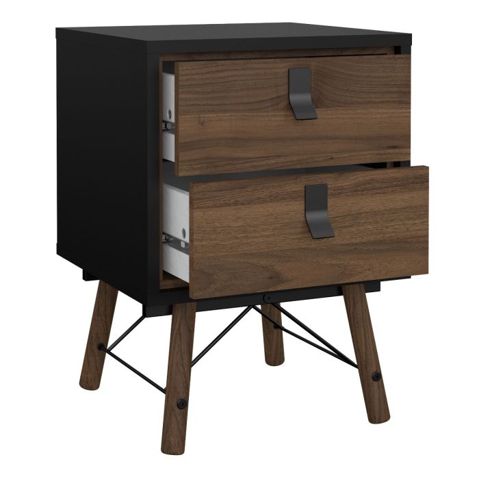 Ry Package - Wardrobe 3 doors + 3 drawers + Double chest of drawers 6 drawers + Bedside cabinet 2 drawer in Matt Black Walnut - UK