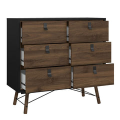 Ry Package - Wardrobe 3 doors + 3 drawers + Double chest of drawers 6 drawers + Bedside cabinet 2 drawer in Matt Black Walnut - UK - Furniture One Shop