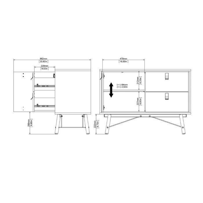 Ry Sideboard with 1 door + 2 drawers in Matt White - UK