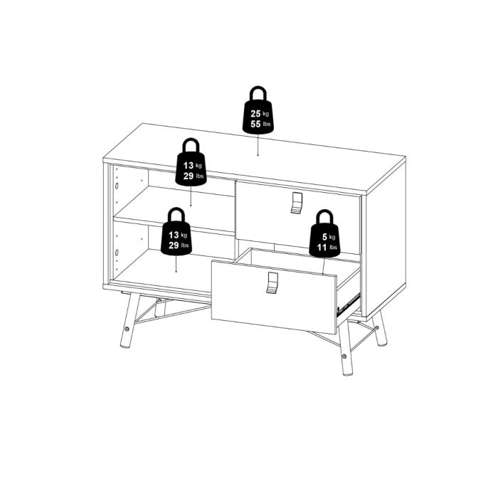 Ry Sideboard with 1 door + 2 drawers in Matt White - UK