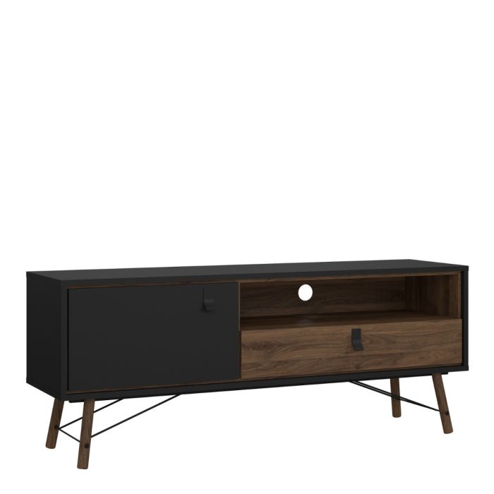 Ry TV-unit 1 door + 1 drawer in Matt Black Walnut - UK