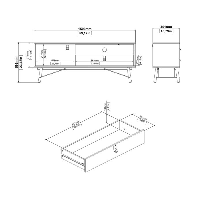 Ry TV-unit 1 door + 1 drawer in Matt Black Walnut - UK