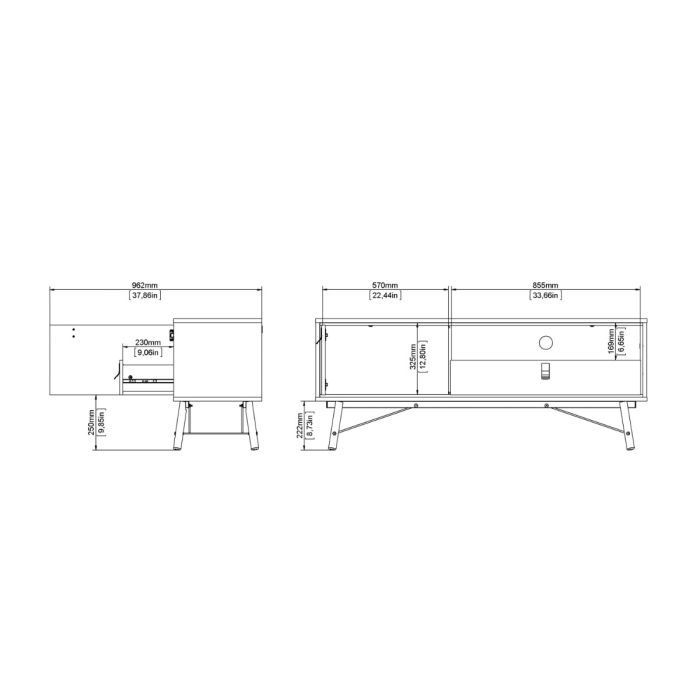 Ry TV-unit 1 door + 1 drawer in Matt Black Walnut - UK