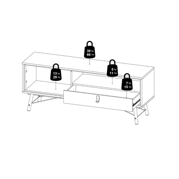Ry TV-unit 1 door + 1 drawer in Matt Black Walnut - UK