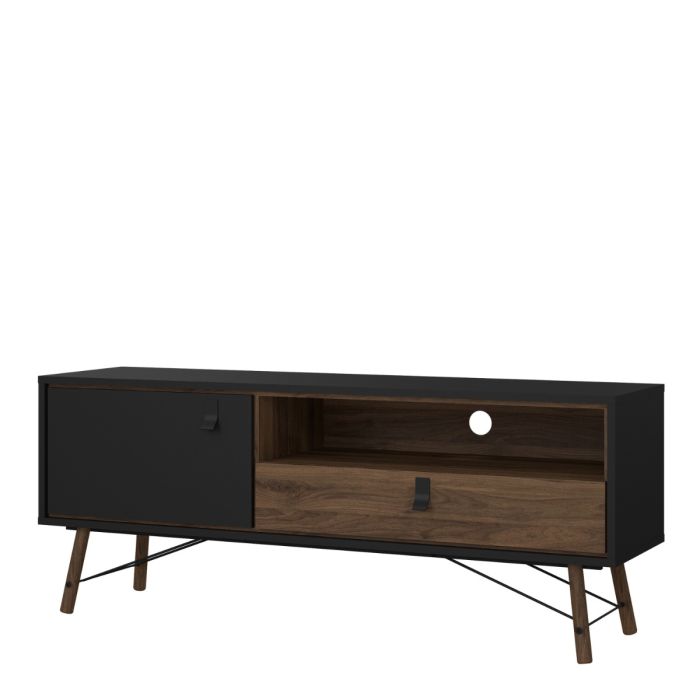 Ry TV-unit 1 door + 1 drawer in Matt Black Walnut - UK