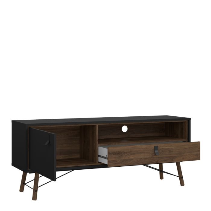 Ry TV-unit 1 door + 1 drawer in Matt Black Walnut - UK