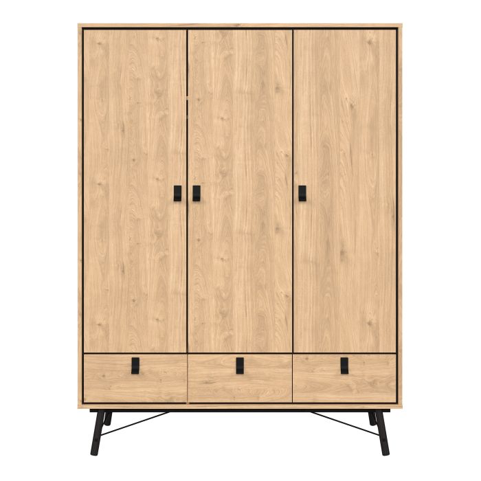 Ry Wardrobe 3 Doors + 3 Drawers in Jackson Hickory Oak - UK