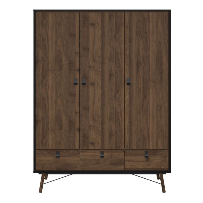 Ry Wardrobe 3 doors + 3 drawers in Matt Black Walnut - UK
