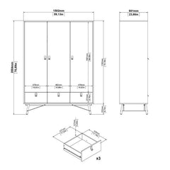 Ry Wardrobe 3 doors + 3 drawers in Matt Black Walnut - UK