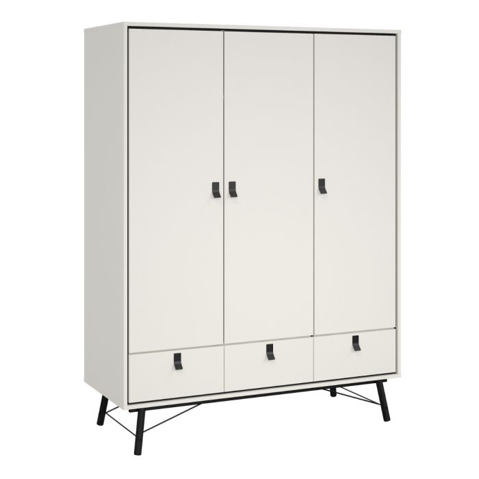 Ry Wardrobe 3 doors + 3 drawers in Matt White - UK