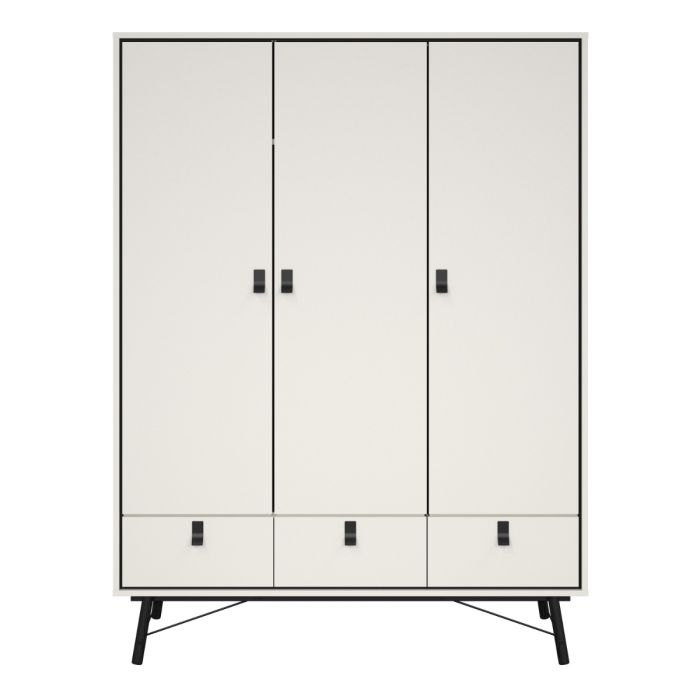 Ry Wardrobe 3 doors + 3 drawers in Matt White - UK
