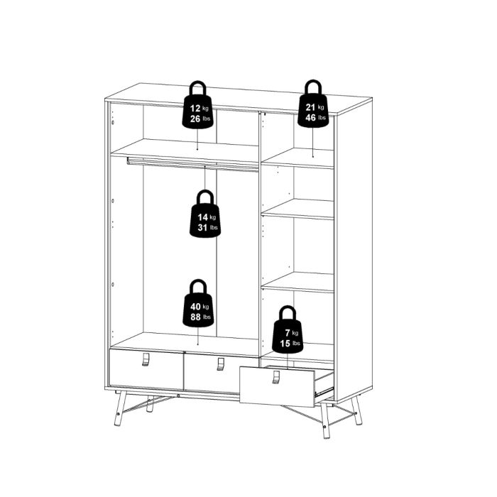 Ry Wardrobe 3 doors + 3 drawers in Matt White - UK