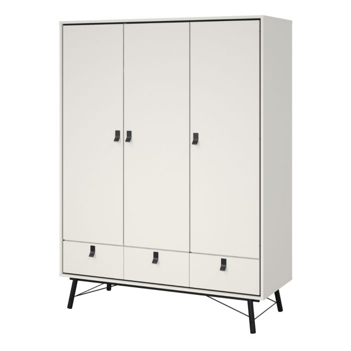 Ry Wardrobe 3 doors + 3 drawers in Matt White - UK