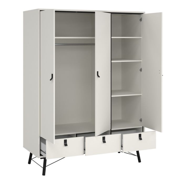 Ry Wardrobe 3 doors + 3 drawers in Matt White - UK