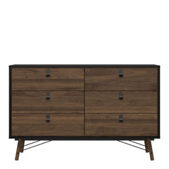 Ry Wide double chest of drawers 6 drawers in Matt Black Walnut - UK - Furniture One Shop
