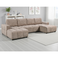 Shanghai Luxury U-Shape Corner Sofa Bed In Beige Plush Fabric