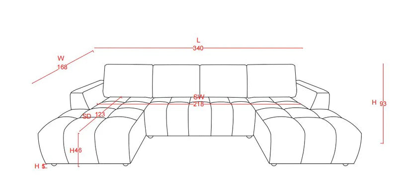 Shanghai Luxury U-Shape Corner Sofa Bed In Grey Plush Fabric - Furniture One Shop