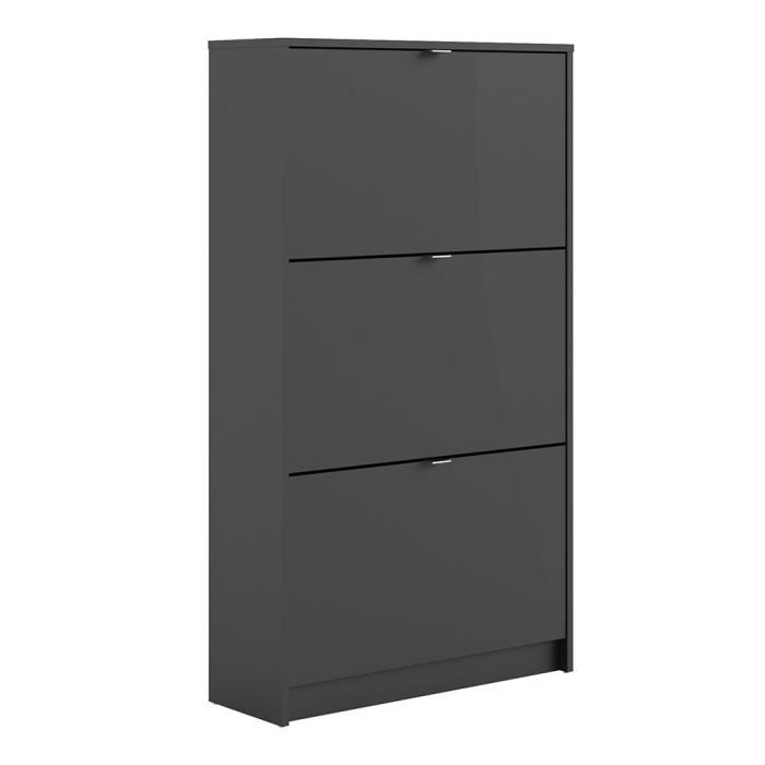 Shoes Shoe cabinet w. 3 tilting doors and 2 layers in Matt Black - UK