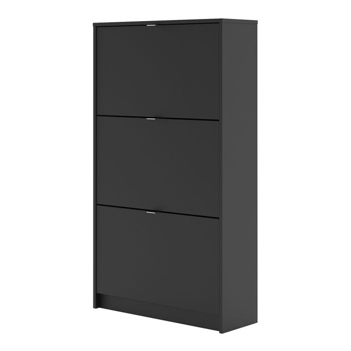 Shoes Shoe cabinet w. 3 tilting doors and 2 layers in Matt Black - UK