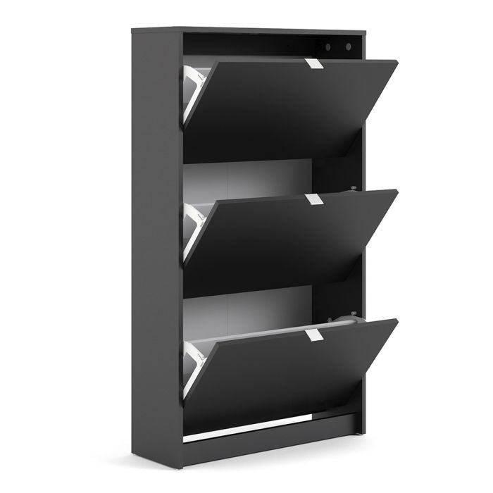 Shoes Shoe cabinet w. 3 tilting doors and 2 layers in Matt Black - UK