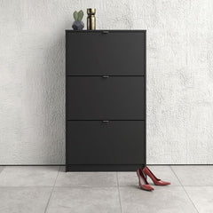 Shoes Shoe cabinet w. 3 tilting doors and 2 layers in Matt Black - UK - Furniture One Shop