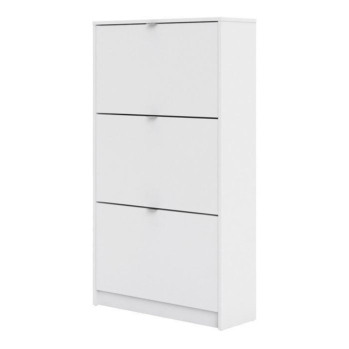 Shoes Shoe cabinet w. 3 tilting doors and 2 layers in White - UK