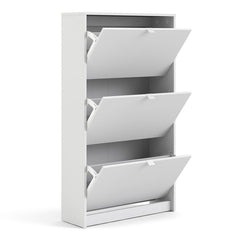 Shoes Shoe cabinet w. 3 tilting doors and 2 layers in White - UK