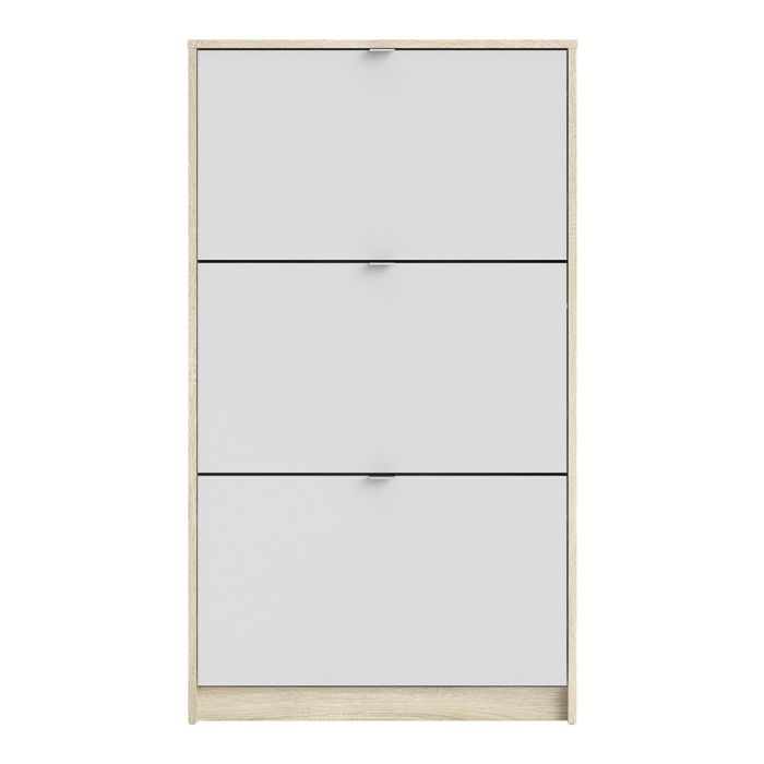 Shoes Shoe cabinet w. 3 tilting doors and 2 layers Oak structure White - UK
