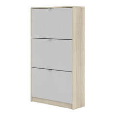 Shoes Shoe cabinet w. 3 tilting doors and 2 layers Oak structure White - UK