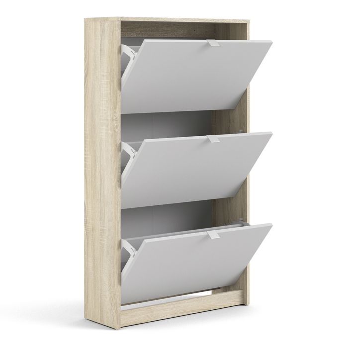 Shoes Shoe cabinet w. 3 tilting doors and 2 layers Oak structure White - UK