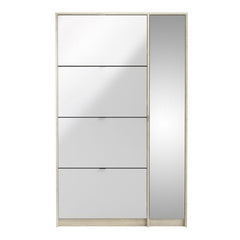 Shoes Shoe cabinet w. 4 tilting doors and 2 layers + 1 mirror door Oak structure - UK
