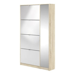 Shoes Shoe cabinet w. 4 tilting doors and 2 layers + 1 mirror door Oak structure - UK