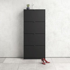 Shoes Shoe cabinet - 4 tilting doors and 2 layers in Matt Black - UK
