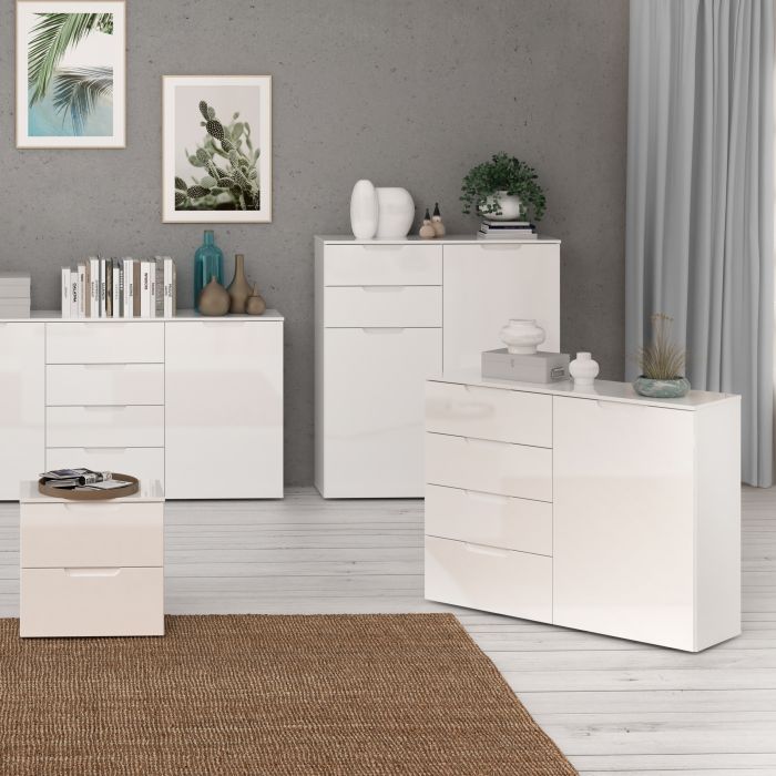 Sienna 4 Chest of Drawers 1 Door in White High Gloss - UK