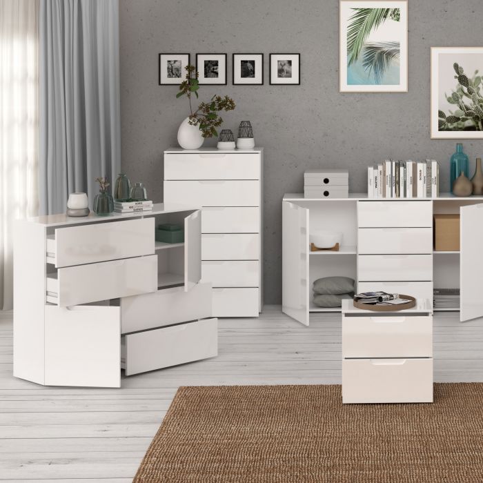 Sienna Abstract Chest of in White High Gloss - UK