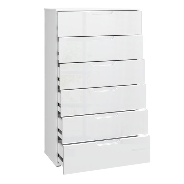 Sienna Chest of 6 Drawers in White High Gloss - UK