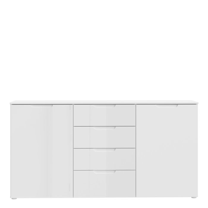 Sienna Wide Chest of 4 Drawers and 2 Doors in White High Gloss - UK