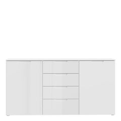 Sienna Wide Chest of 4 Drawers and 2 Doors in White High Gloss - UK